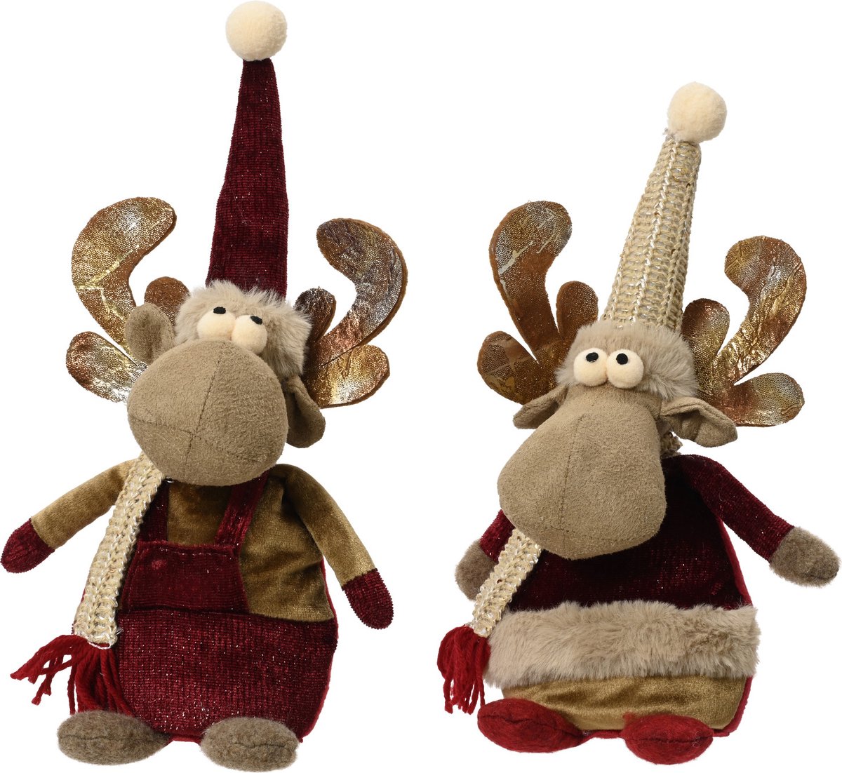 Polyester rendier bruin met rode muts - 30cm