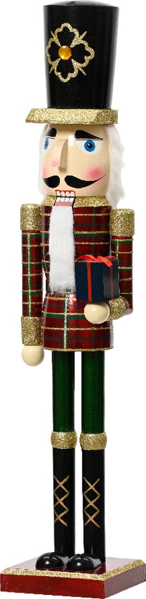 Traditionele notenkraker met hoge hoed en cadeau - 76 cm