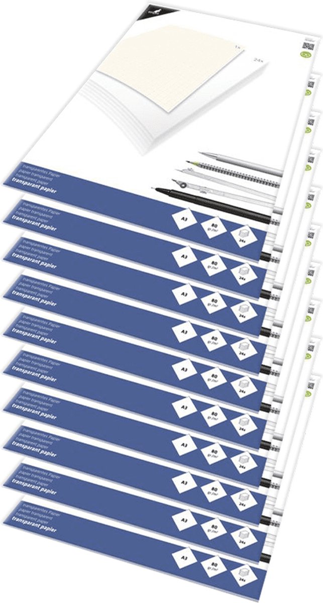 10x KTC Transparant papier A4 blok à 24 vel met 1 vel milimeterpapier