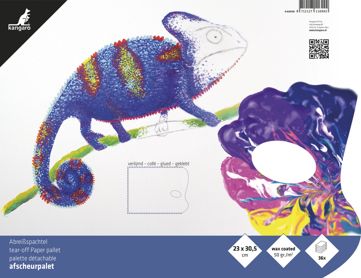   afscheurpalet - 23x30cm - 36 vel - voor alle verven - 3-zijdig verlijmd met duimgat - K-830150