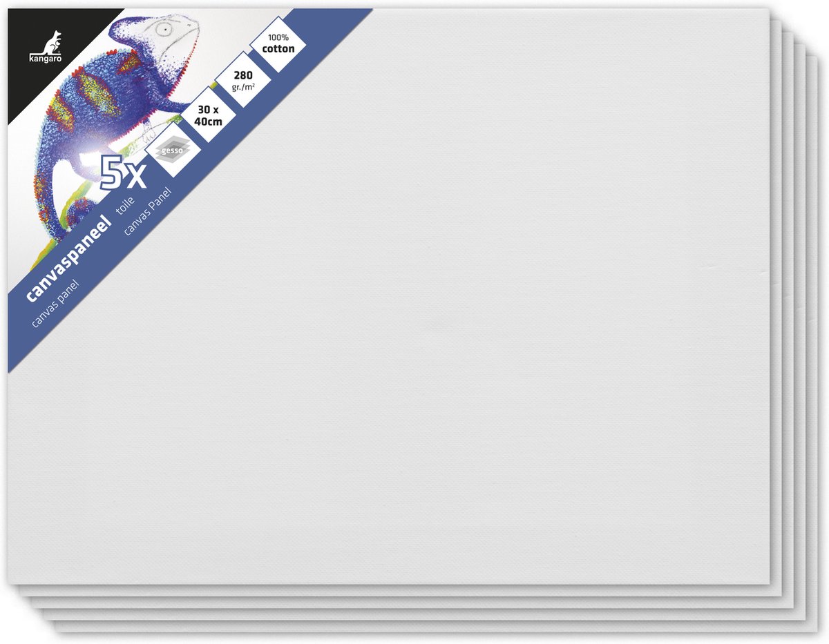 Kangaro canvaspaneel - 30x40 cm - 3mm board - 3x primed - set 5 stuks - K-803040