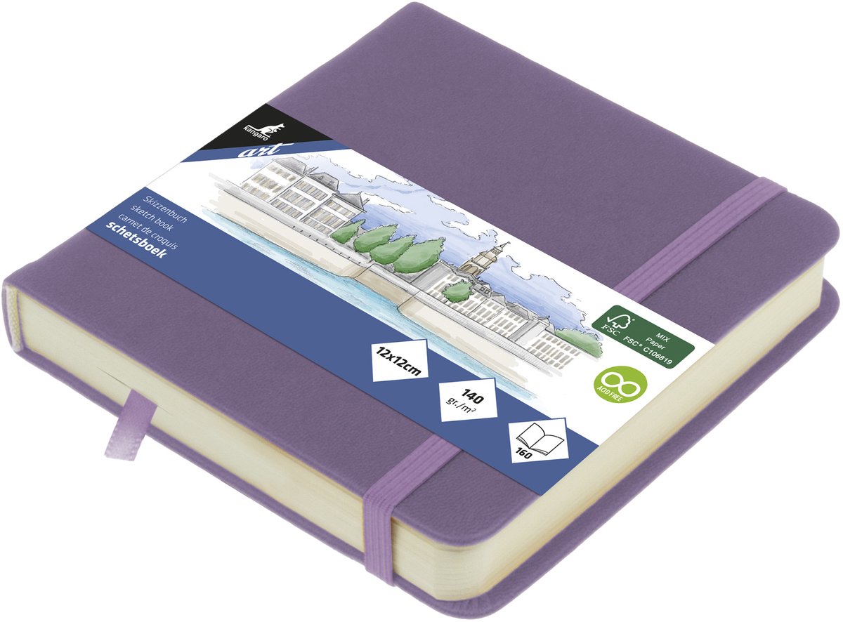 Kangaro schetsboek - 12x12cm - heather purple - met elastiek en lint - K-861253