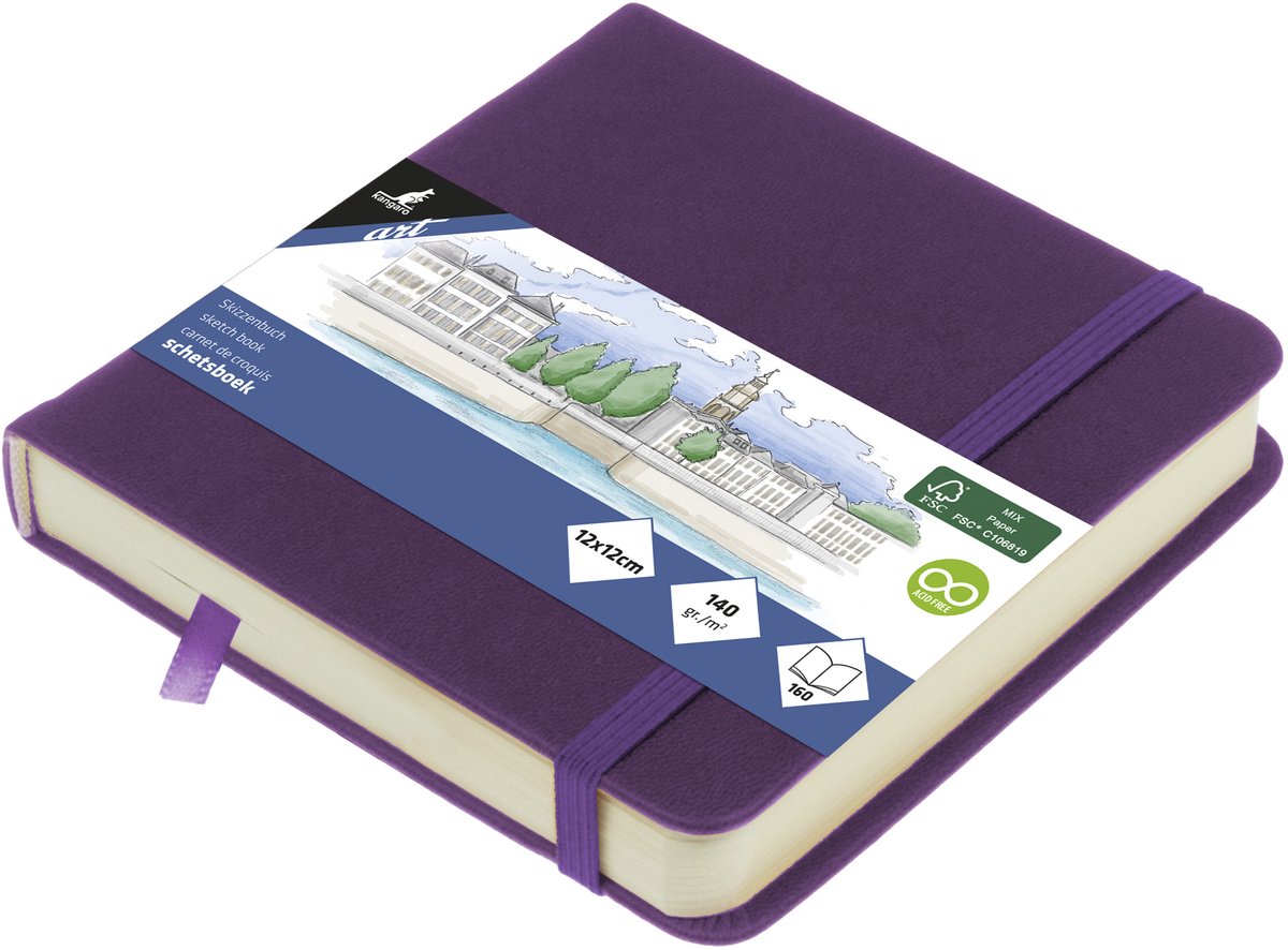 Kangaro schetsboek - 12x12cm - purple heart - met elastiek en lint - K-861252