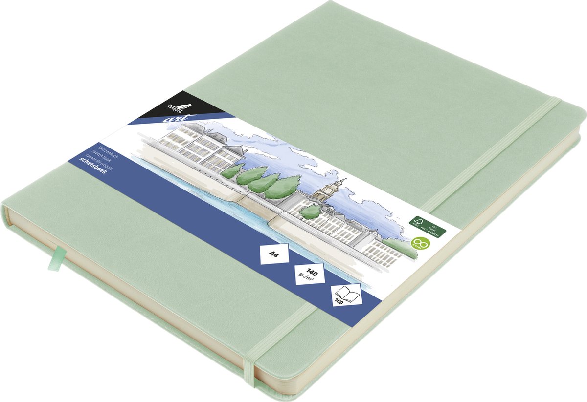 Kangaro schetsboek - A4 - mint - PU hardcover - met elastiek en lint - K-861244