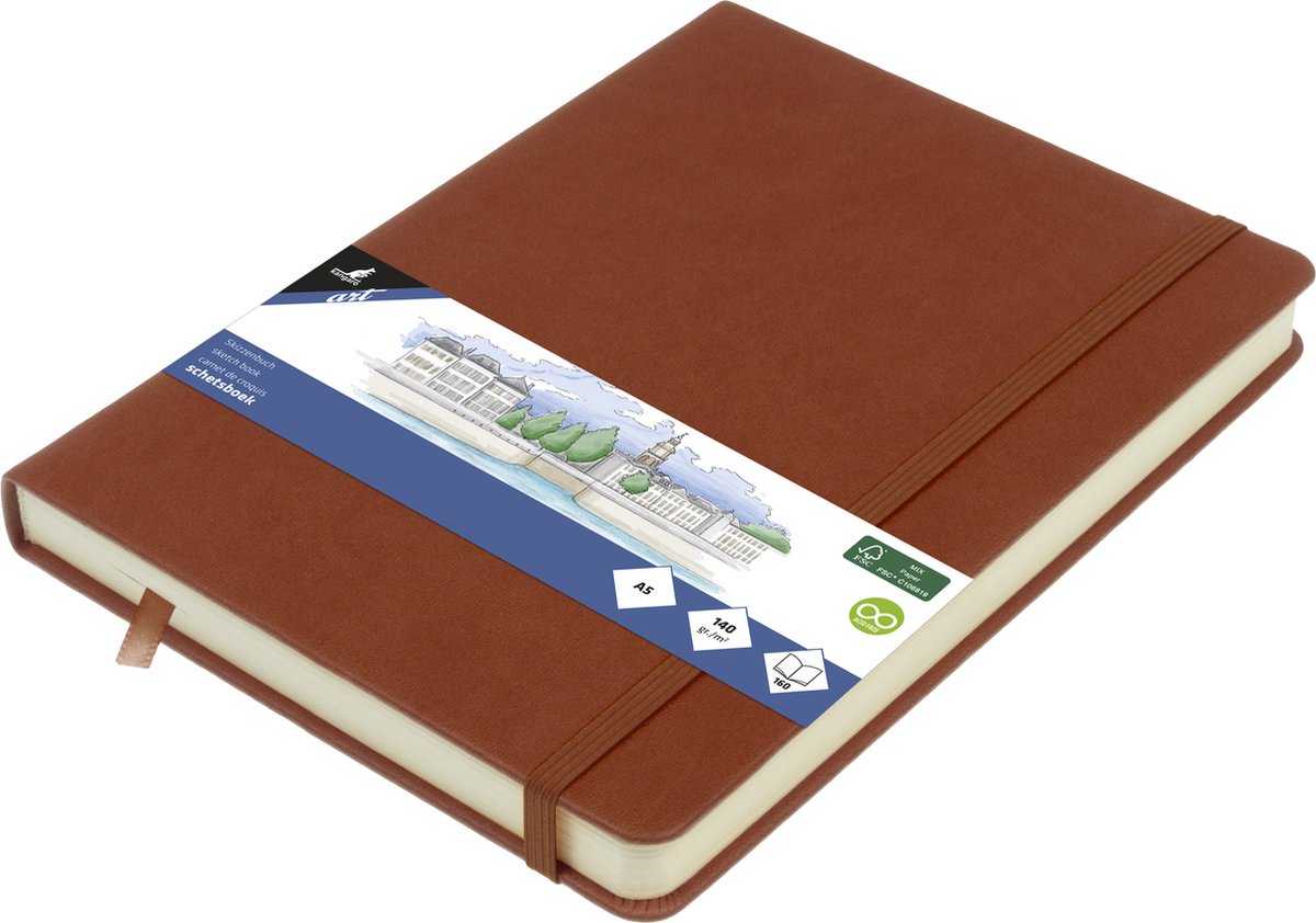 Kangaro schetsboek - A5 - cognac - PU-hardcover - met elastiek en leeslint - K-861227