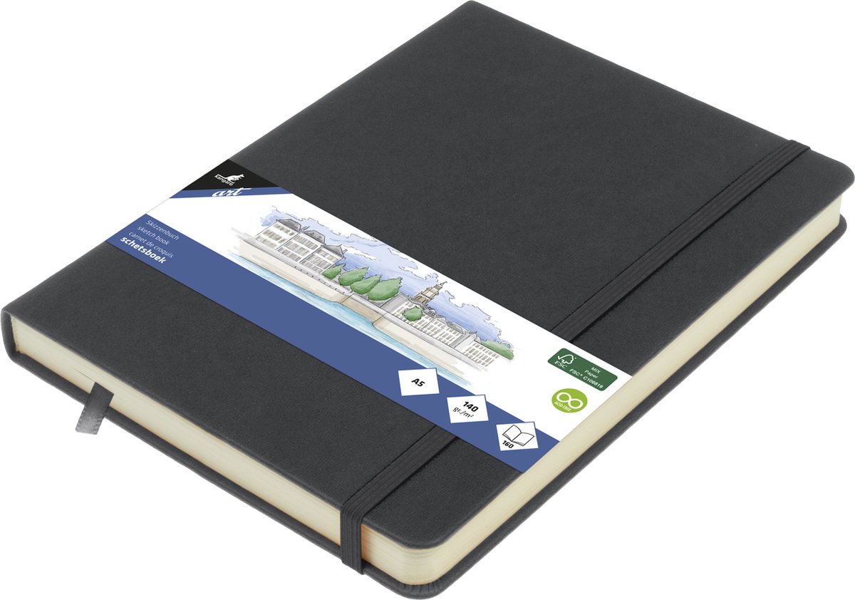 Kangaro schetsboek - A5 - cold grey - met elastiek en lint - 2 stuks - K-861225