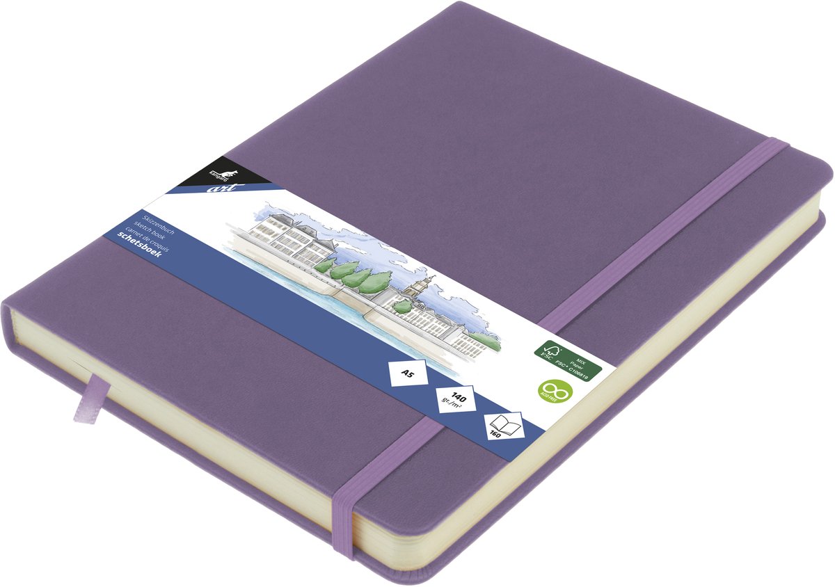 Kangaro schetsboek - A5 - heather purple - met elastiek en lint - K-861293