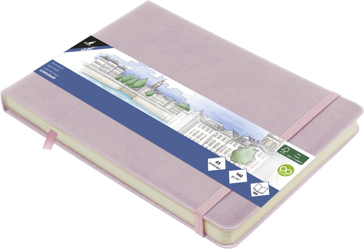 Kangaro schetsboek - A5 landscape - violet - PU hardcover - met elastiek en lint - K-861233