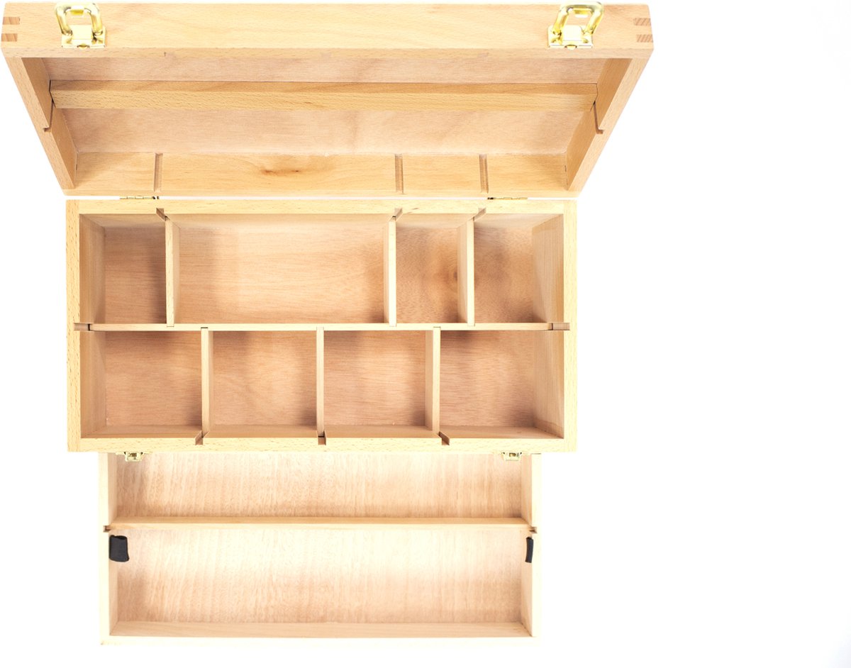   schilderskist - met inzetbak en vakverdeling - beukenhout - K-830050