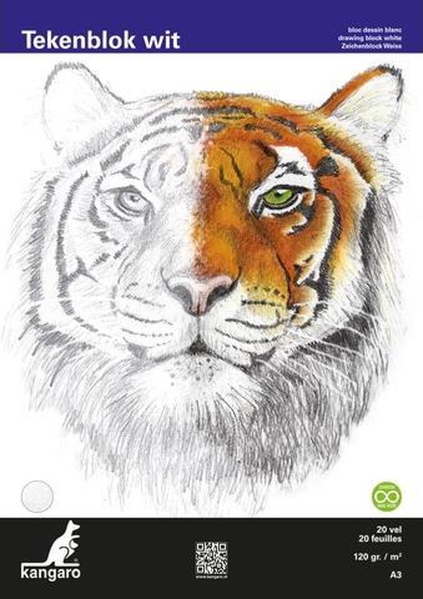 Tekenblok Kangaro A3 - 120 gr 20 vel wit fijne korrel