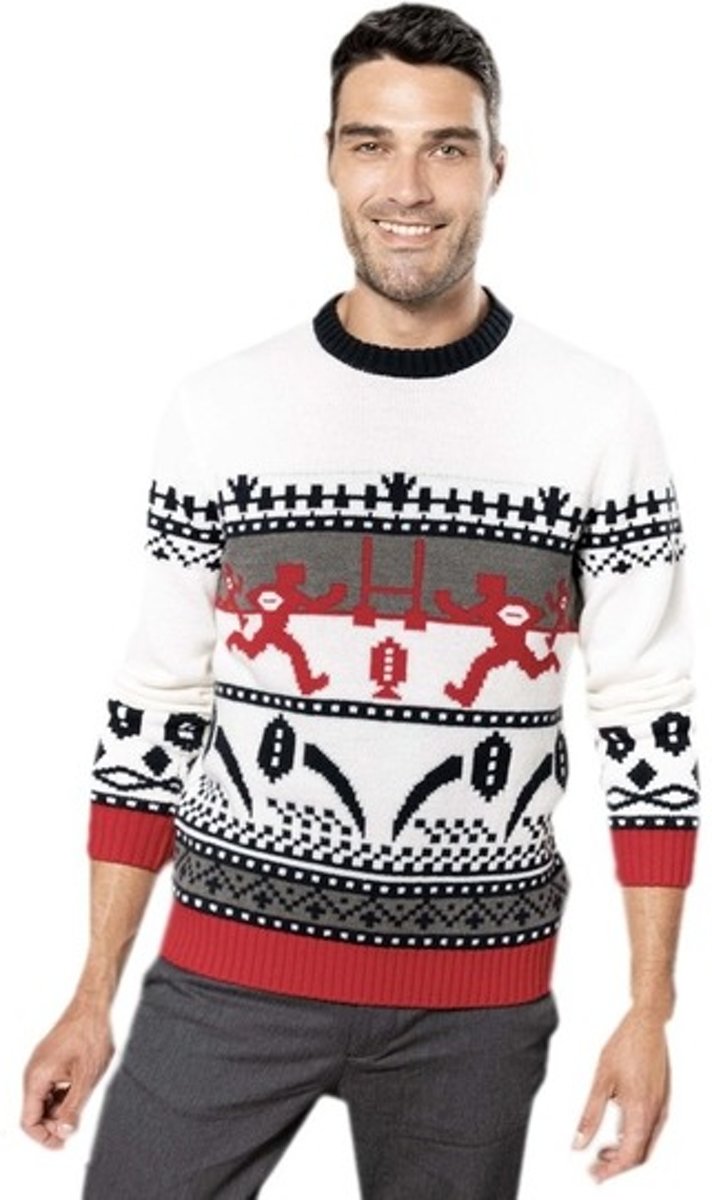 Foute gebreide kersttrui rood/wit Nordic print voor volwassenen - Scandinavische/Noorse winter sweater/pullover 2XL (44/56)