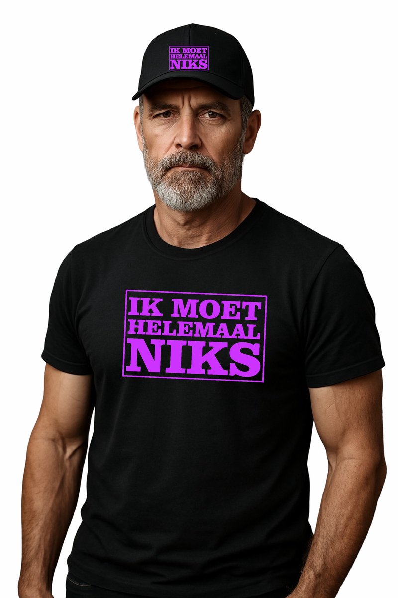 Mijncadeautje - Voordeel Cadeauset - T-shirt van 100% BIO katoen + Cap van 100% katoen - Ik moet helemaal NIKS - opdruk Neon Paars - T-shirt maat 3XL
