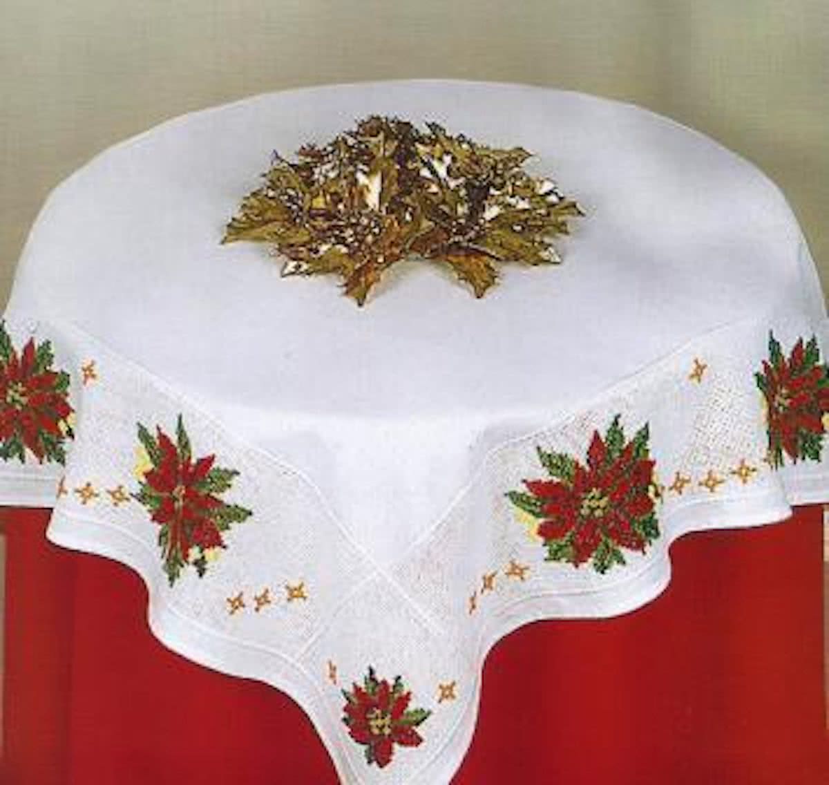 dekservet 85163 kerstrozen, wit met aida rand
