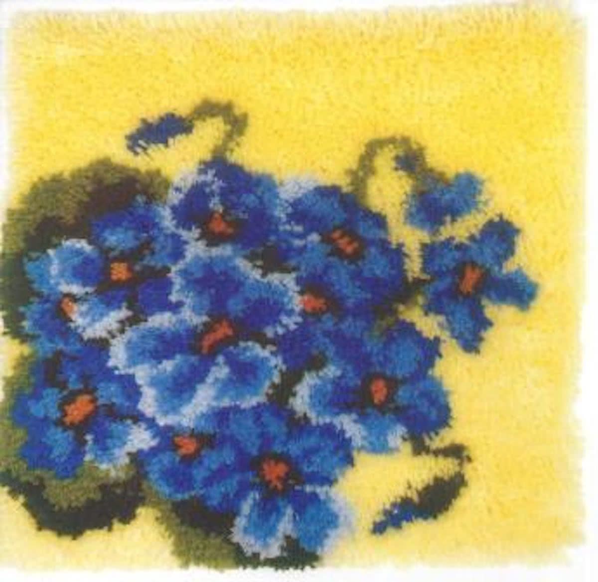 knoopkussen 99653 blauwe viooltjes op geel (incl. knoophaak)