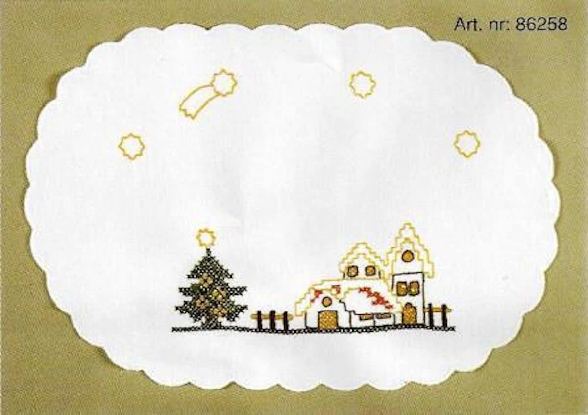 kruis/steelsteekkleedje 86258 dorp in wintersfeer, wit (4 st.)