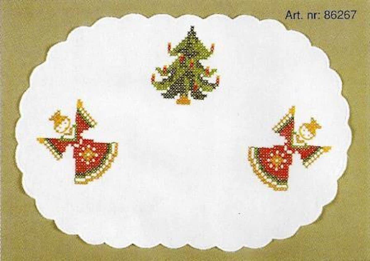 kruissteekkleedje 86267 kerstengelen met kerstboom, wit (4 st.)