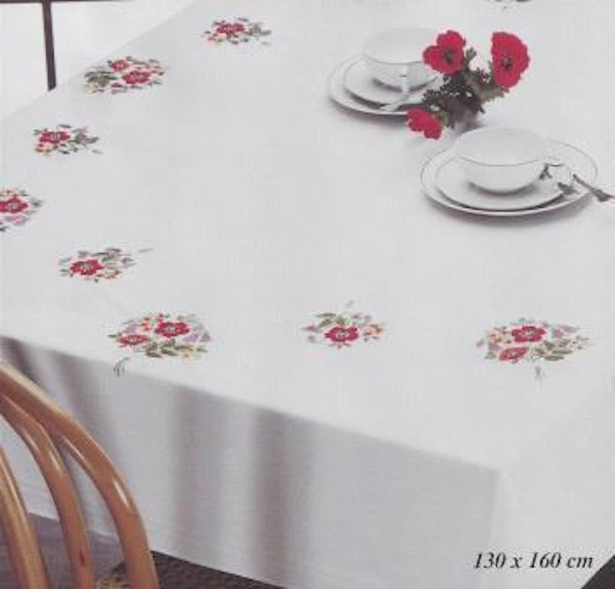 steelsteektafellaken 89103 papavers met klokjesbloemen, wit