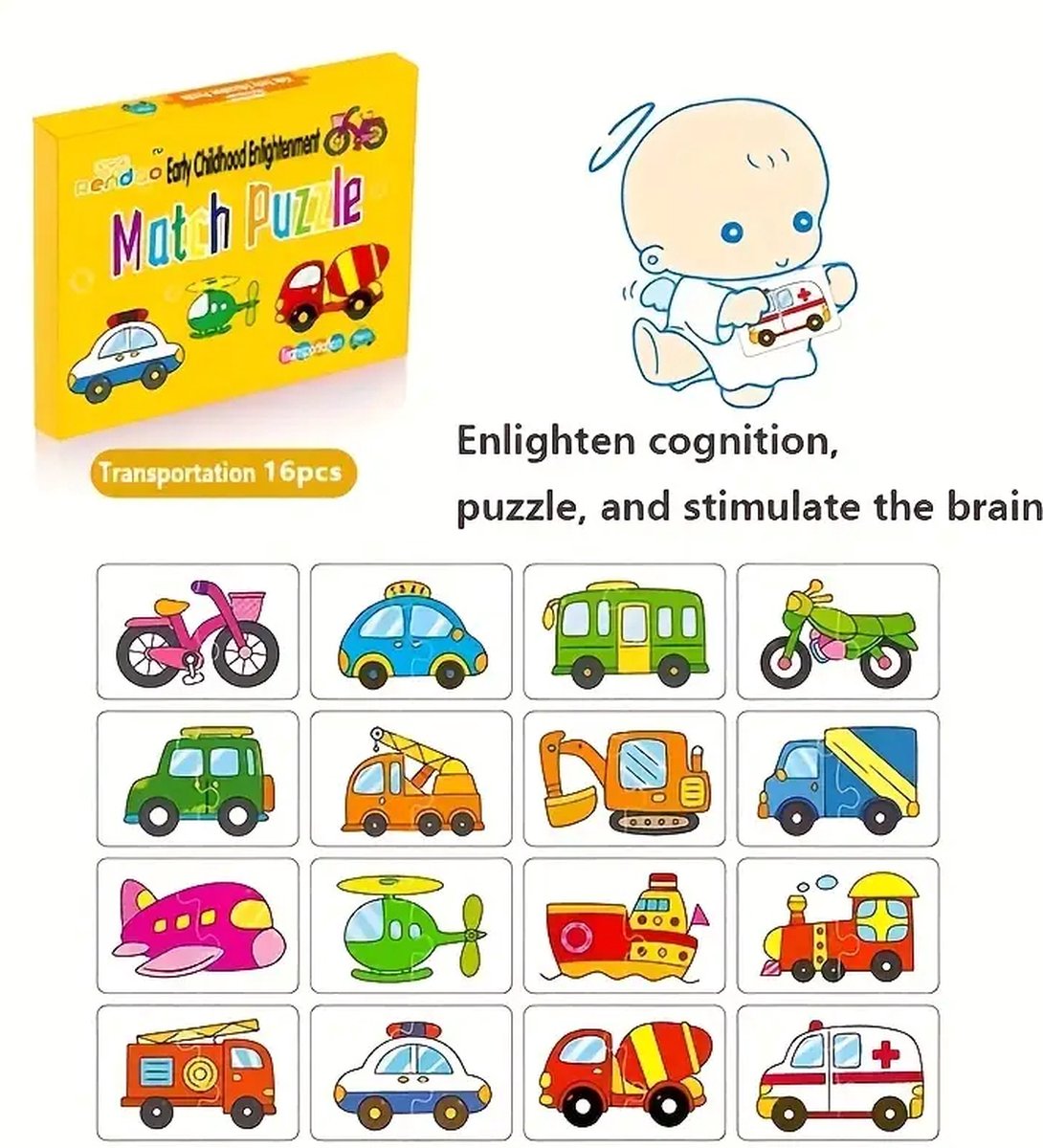 Auto puzzelkaarten voor kinderen, educatief cognitief ontwikkelingsspeelgoed, ideaal voor peuters, feestgunsten voor verjaardagen, babyshowers en vakantiecadeaus,