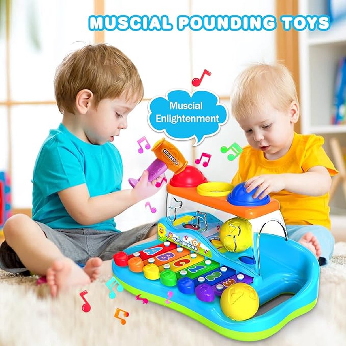 Karma Baby-xylofoon met ballen en hamer, muzikaal babyspeelgoed, leeftijd 6-12 maanden, educatief speelgoed, voor jongens en meisjes