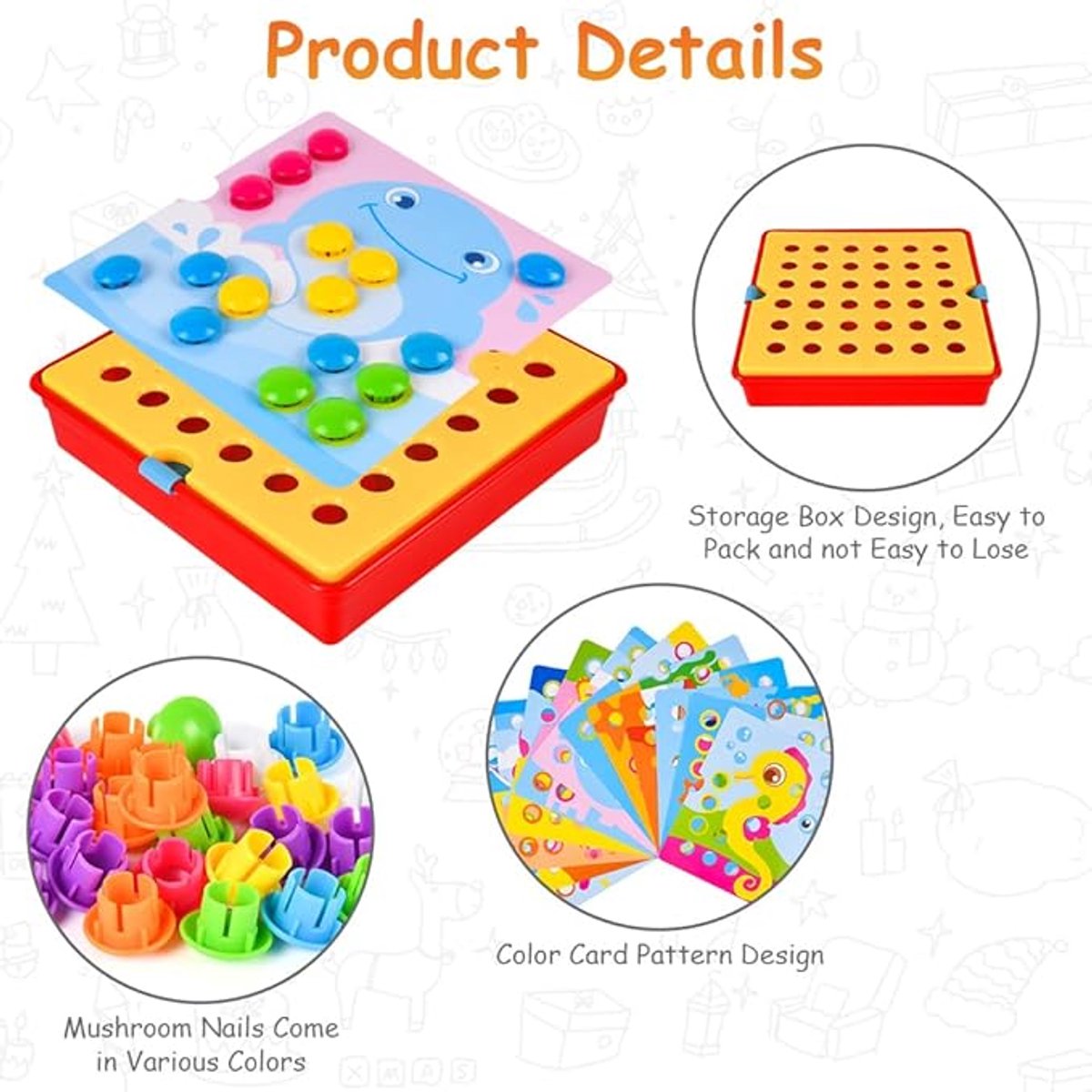 Mozaïek steekspel voor kinderen, kinderspel om te leren kleuren, mozaïek steekspel set met 12 kaarten en 46 steekkralen, educatief speelgoed, Montessori-speelgoed, 2 jaar, als verjaardagscadeau