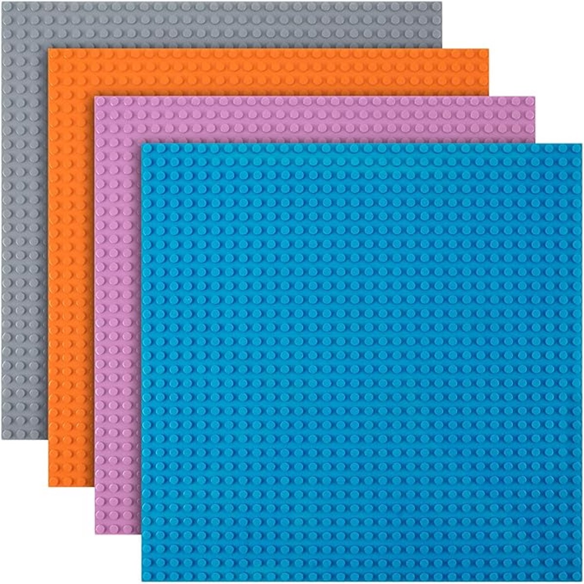 bouwplaat, 4 stuks Klassieke basisplaten 25,5 x 25,5 cm, Grondplaat compatibel met alle Grote Merken, constructiespeelgoed voor kinderen, creatief leerspeelgoed - grijs/blauw/oranje/roze