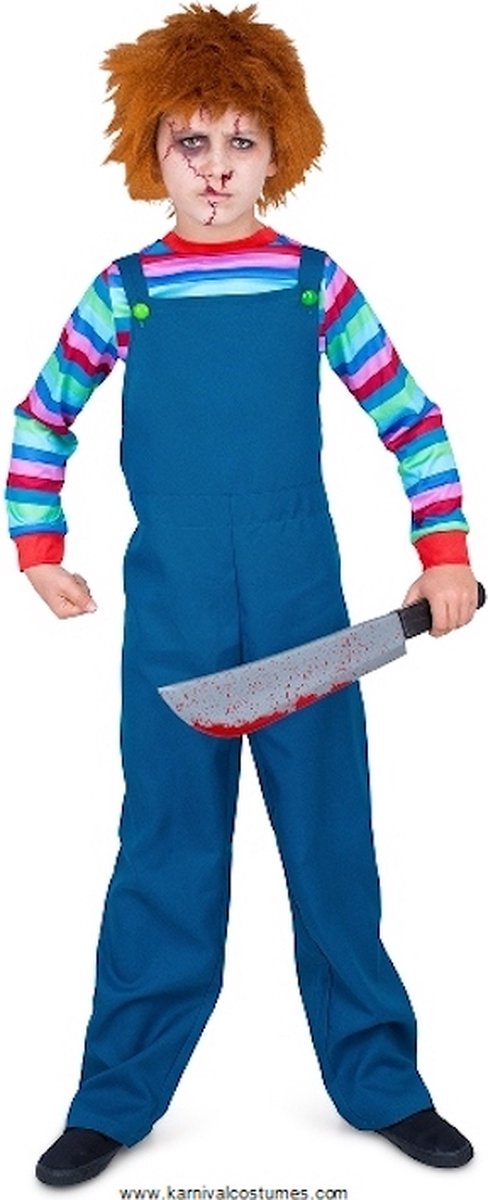 Karnival Costumes Chucky Kostuum Kinderen Halloween Kostuum voor Carnaval Carnavalskleding Kind - Blauw - Polyester - 11-12 Jaar - 2-Delig Top/Tuinbroek