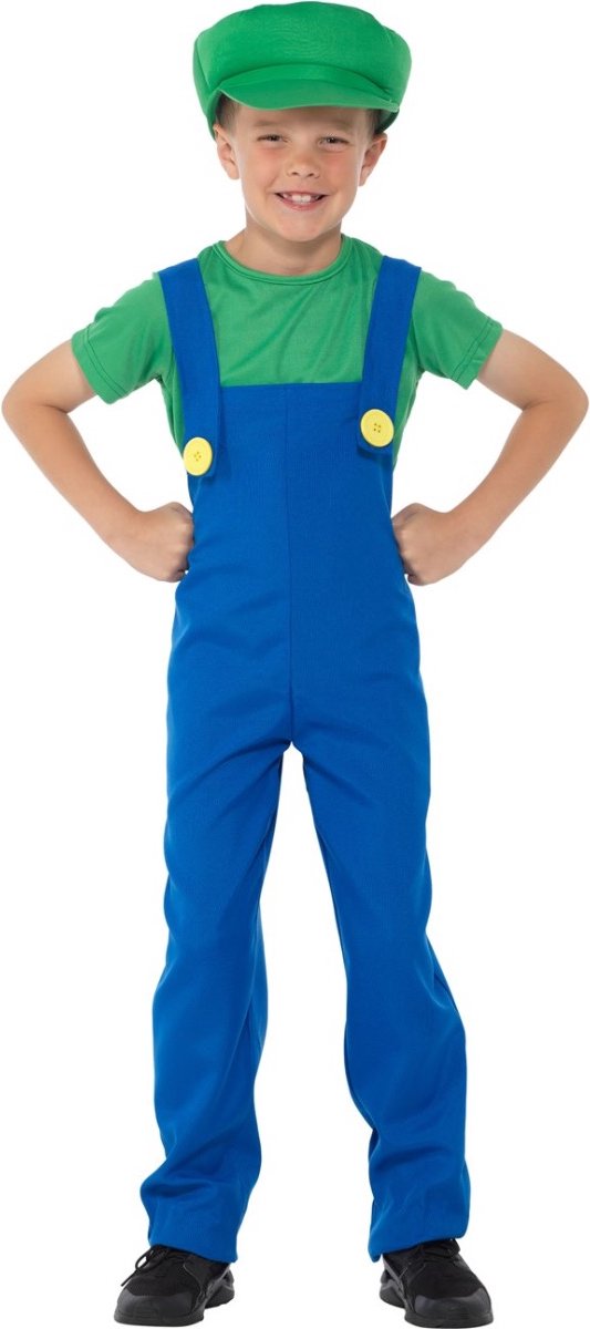 Karnival Costumes Luigi Kostuum Carnavalskleding Kinderen Carnaval Super Mario Kostuum - Groen - Polyester - 7-8 Jaar - 3-Delig T-Shirt/Tuinbroek/Hoed