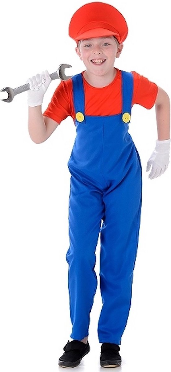 Karnival Costumes Super Mario Kostuum Carnavalskleding Kinderen Carnaval Luigi Kostuum - Rood - Polyester - 7-8 Jaar - 3-Delig T-Shirt/Tuinbroek/Hoed
