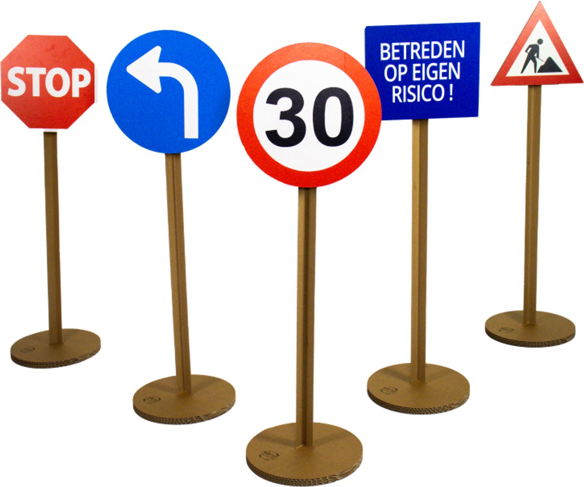 Kartonnen verkeersborden set - Set van 5 verkeersborden - Kartent