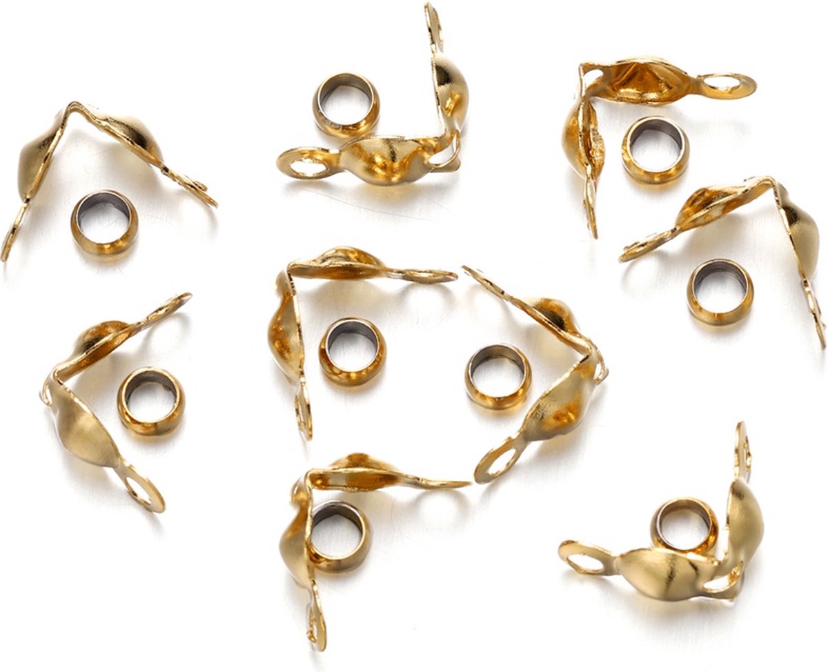 Kasey - Knijpkralen Met Connector - Connector Sluiting Crimps Beads - Sieraden maken - 50 stuks - RVS - Goudkleurig - 2.4mm x 2mm