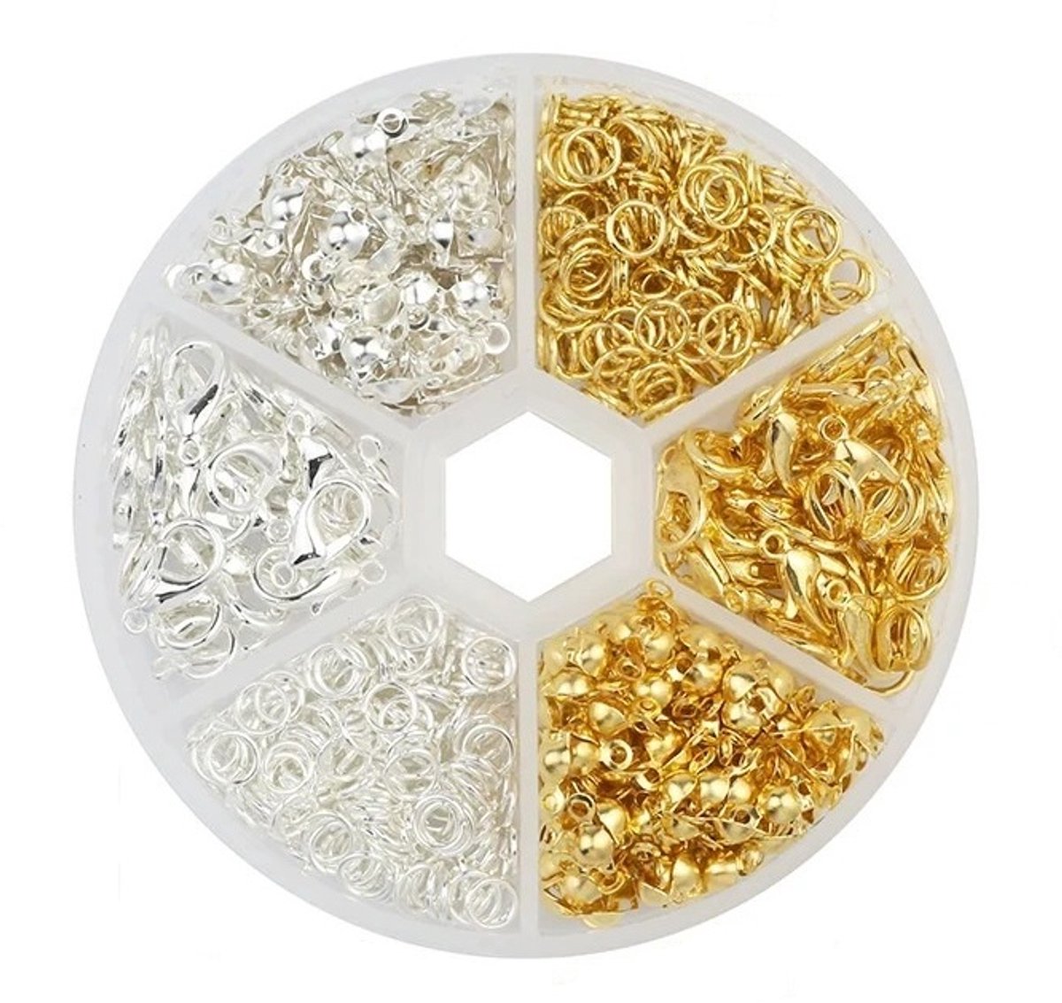 Sluitingen Sieraden Maken Set - 570 stuks Karabijnsluiting, Knijpkralen & Ringetjes - Goud & Zilverwit - Kasey