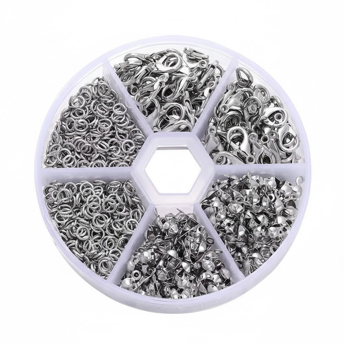 Sluitingen Sieraden Maken Set - 570 stuks Karabijnsluiting, Knijpkralen & Ringetjes - Zilver - Kasey