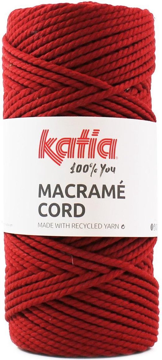100 meter Katia Macrame Intens Rood - macrame koord - gerecycleerd getwijnd touw - voor macramé plantenhanger - macrame plantenhanger