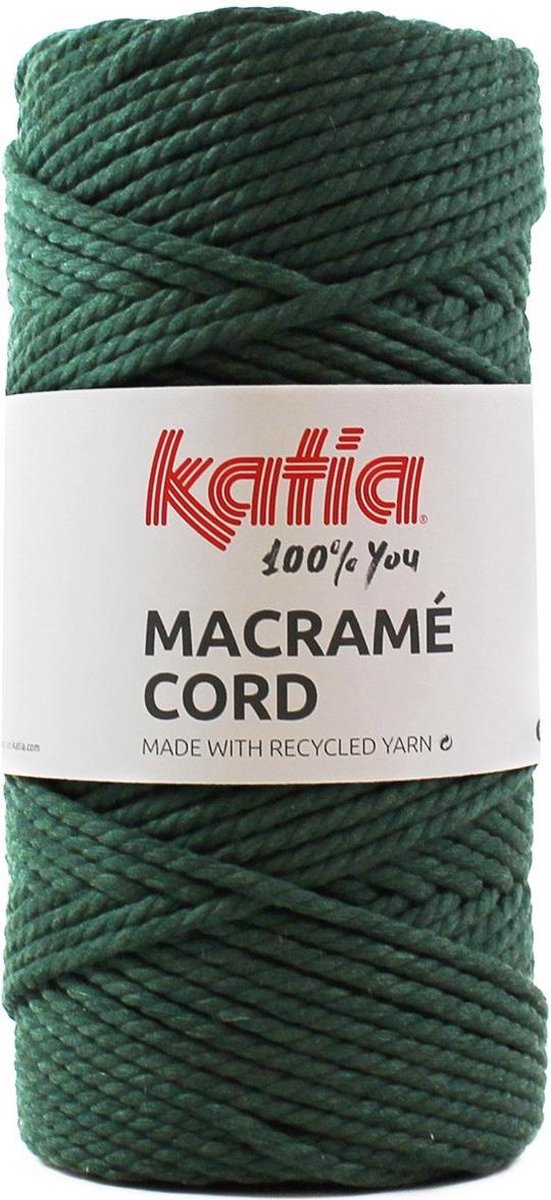 100 meter Katia Macrame groen - Bosgroen - Forest green - macrame koord - gerecycleerd getwijnd touw - voor macramé plantenhanger - macrame plantenhanger