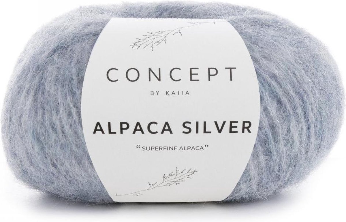 Alpaca Garen Katia Pastelblauw/ Zilver - alpaca wol - breigaren - breien - haken - sjaal breien - muts breien - debardeur breien - super zacht - garen - breiwol