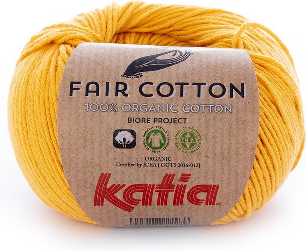 Katia Fair Cotton Geel - 1 bol - biologisch garen - haakkatoen - amigurumi - ecologisch - haken - breien - duurzaam - bio - milieuvriendelijk - haken - breien - katoen - wol - biowol
