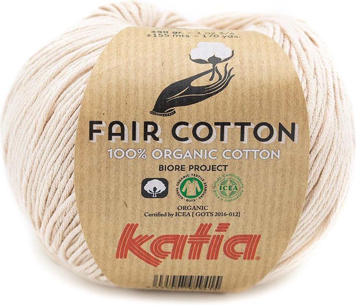 Katia Fair Cotton Licht Beige - 1 bol - biologisch garen - haakkatoen - amigurumi - ecologisch - haken - breien - duurzaam - bio - milieuvriendelijk - haken - breien - katoen - wol - biowol - garen - breiwol - breigaren