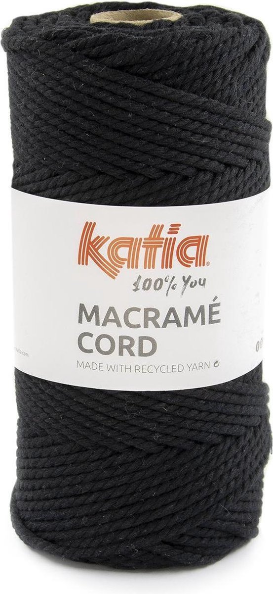 Katia Macrame Cord Twisted 5mm 119 Kleur: Zwart