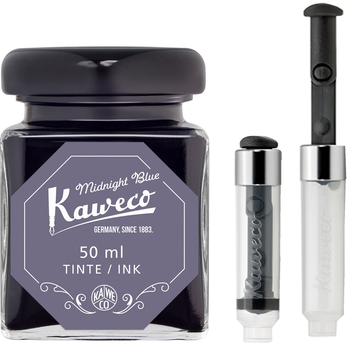 Kaweco - Ink bottle en Mini Converter inklapbaar - Midnight Blue - potje vulpeninkt - Midnight Blue originele Kaweco-inkt in 50 ml glas