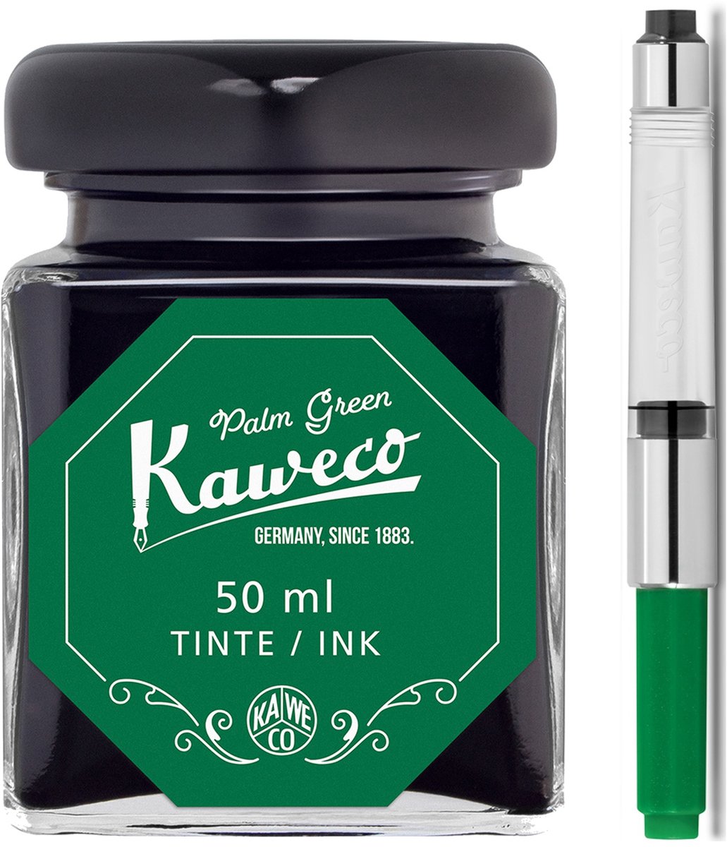 Kaweco - Ink bottle en Standaard Converter - Palm Green - potje vulpeninkt - Groene originele Kaweco-inkt in 50 ml glas - Converter met groene achterkant