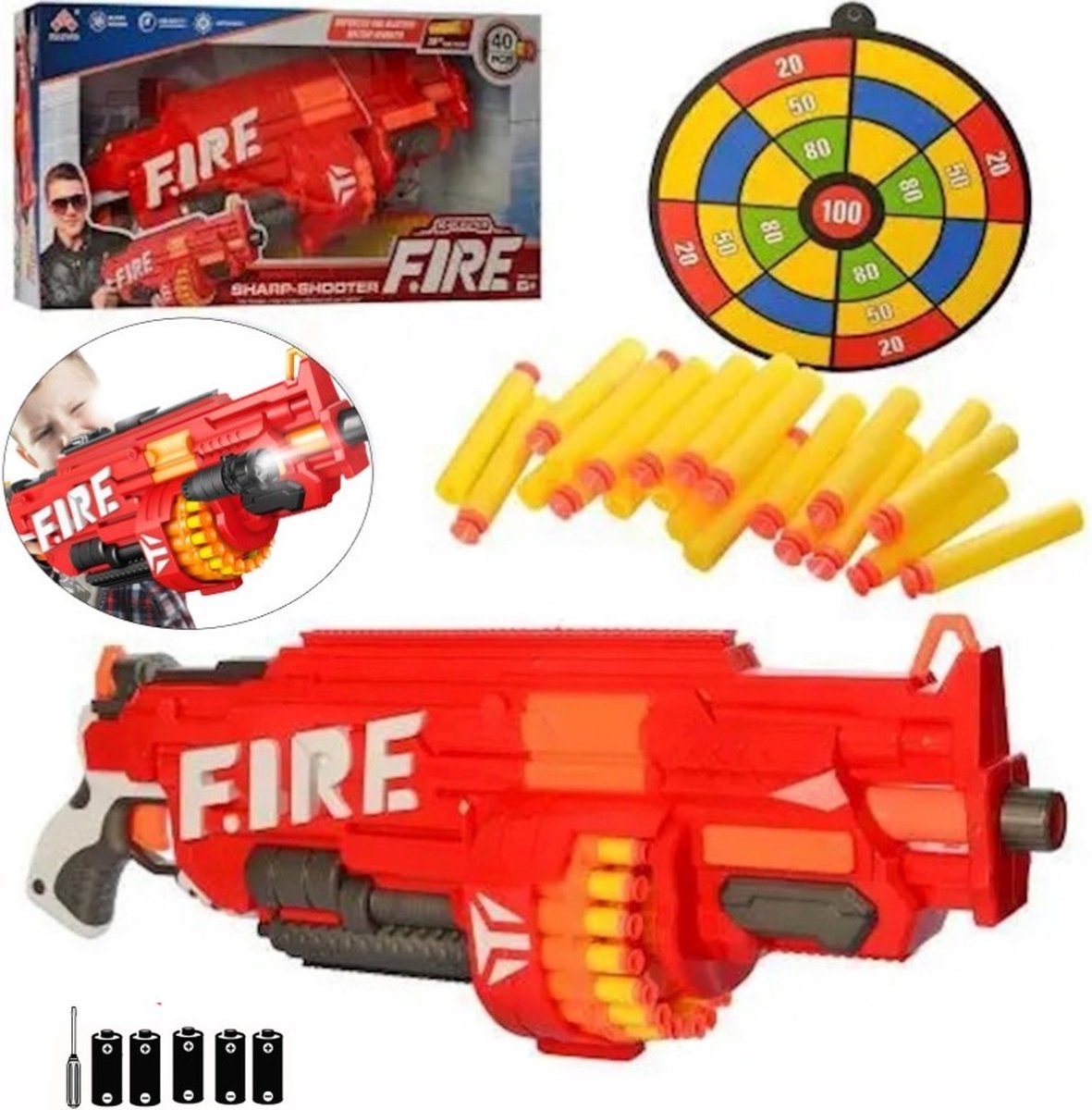 XXL Nerf Gun Speelgoed K-Blaster Fire Sharp Shooter Geweer 62CM Semiautomatisch met 40 Nerfpijlen Schild Rood Speelgoedblaster - Speelgoedgeweer - 6+ Jaar