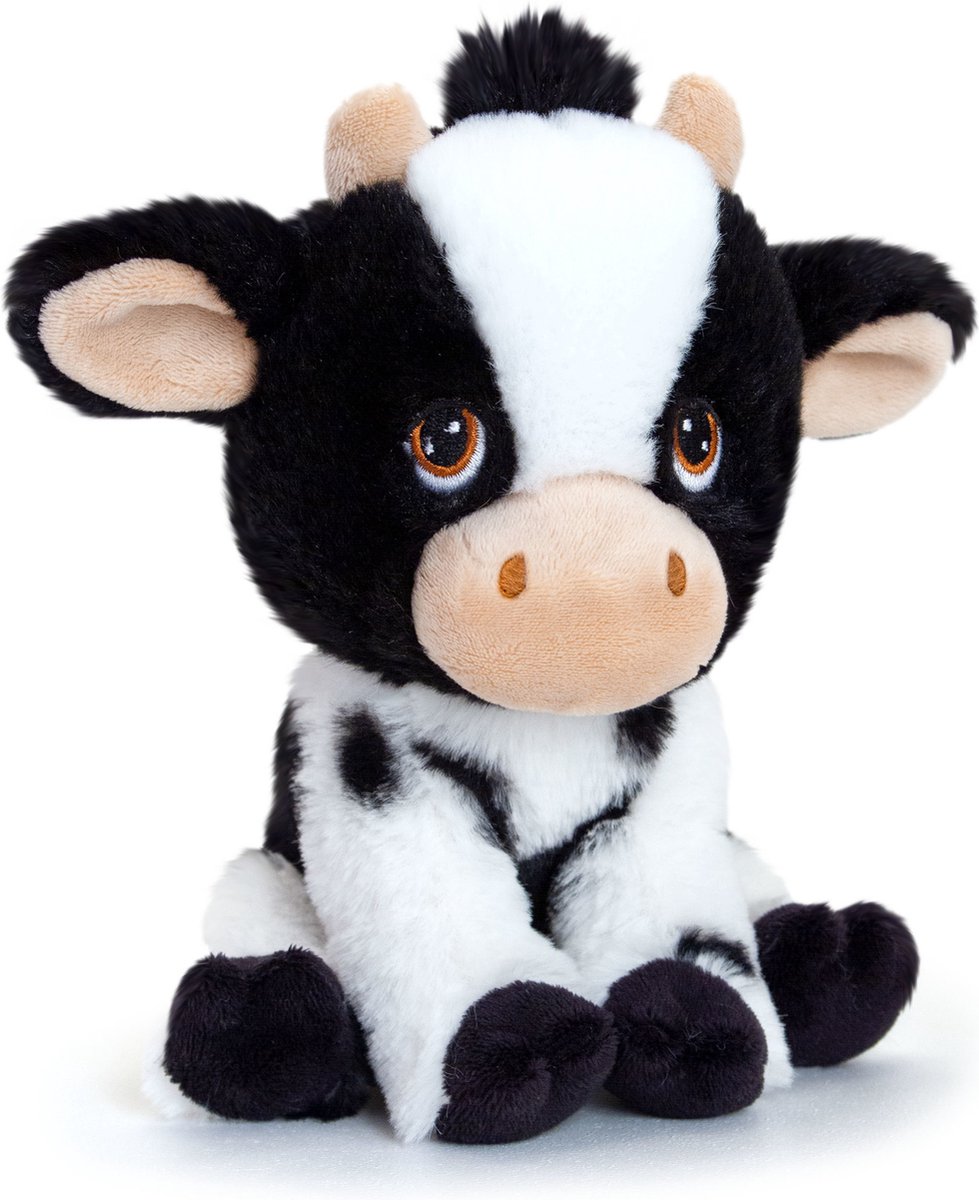 Pluche knuffel dieren zwart/witte koe 18 cm - Knuffelbeesten - Boerderij dieren koeien speelgoed