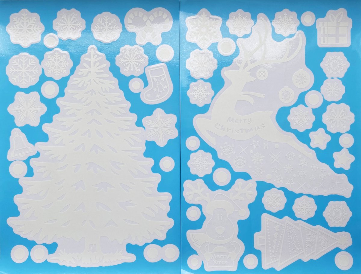 Raamstickers - Kerst - Kerst versiering - Raamversiering - Kerststicker - A4 formaat – Rendier & Kerstboom