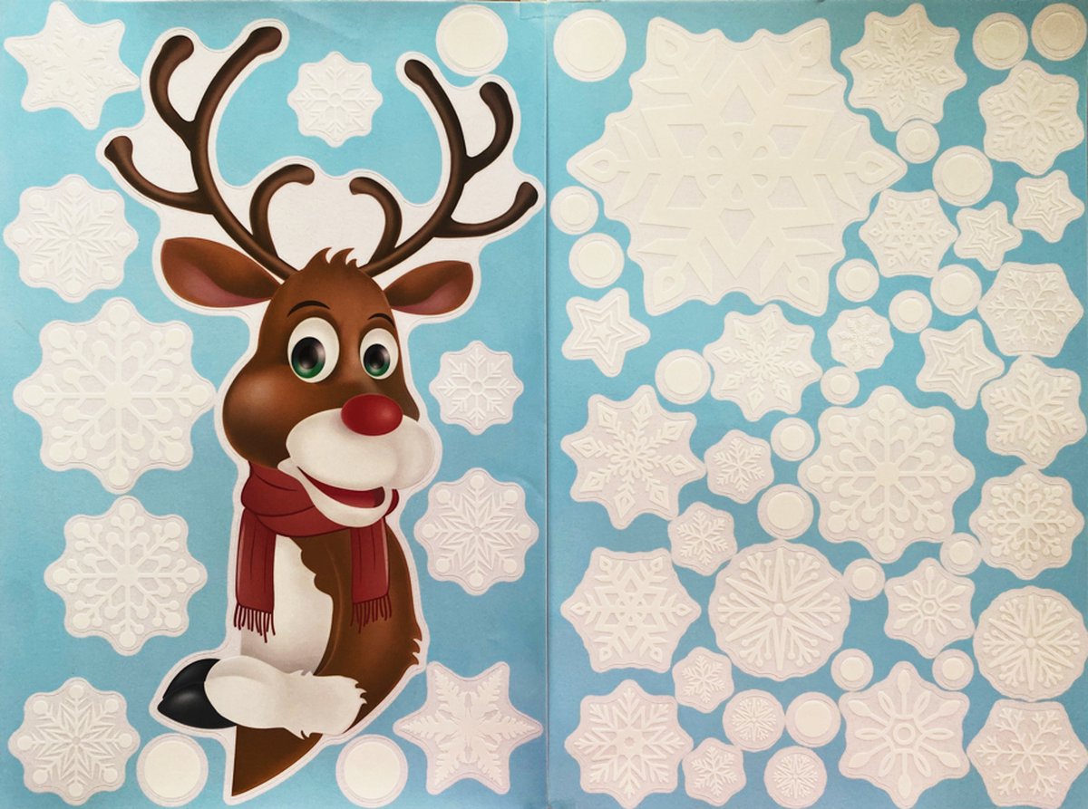 Raamstickers - Kerst - Kerst versiering - Raamversiering - Kerststicker - A4 formaat – Rendier (2B)