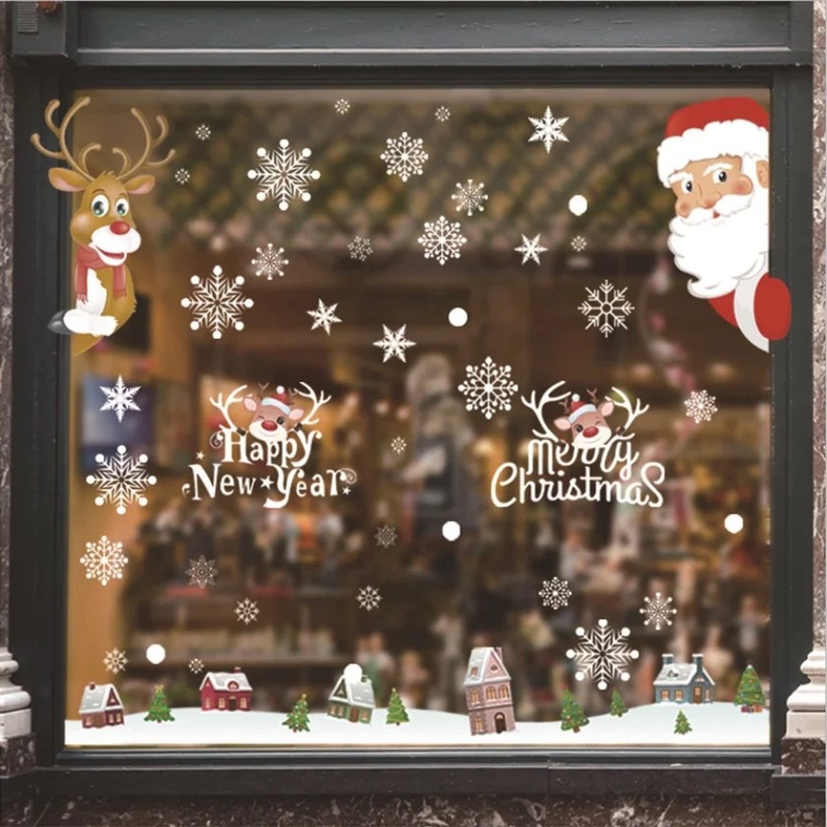 Raamstickers Kerst - Kerst versiering - Raamversiering - Kerststicker - A4 formaat – Hele Set met o.a. kerstman, rendier en kersthuisjes