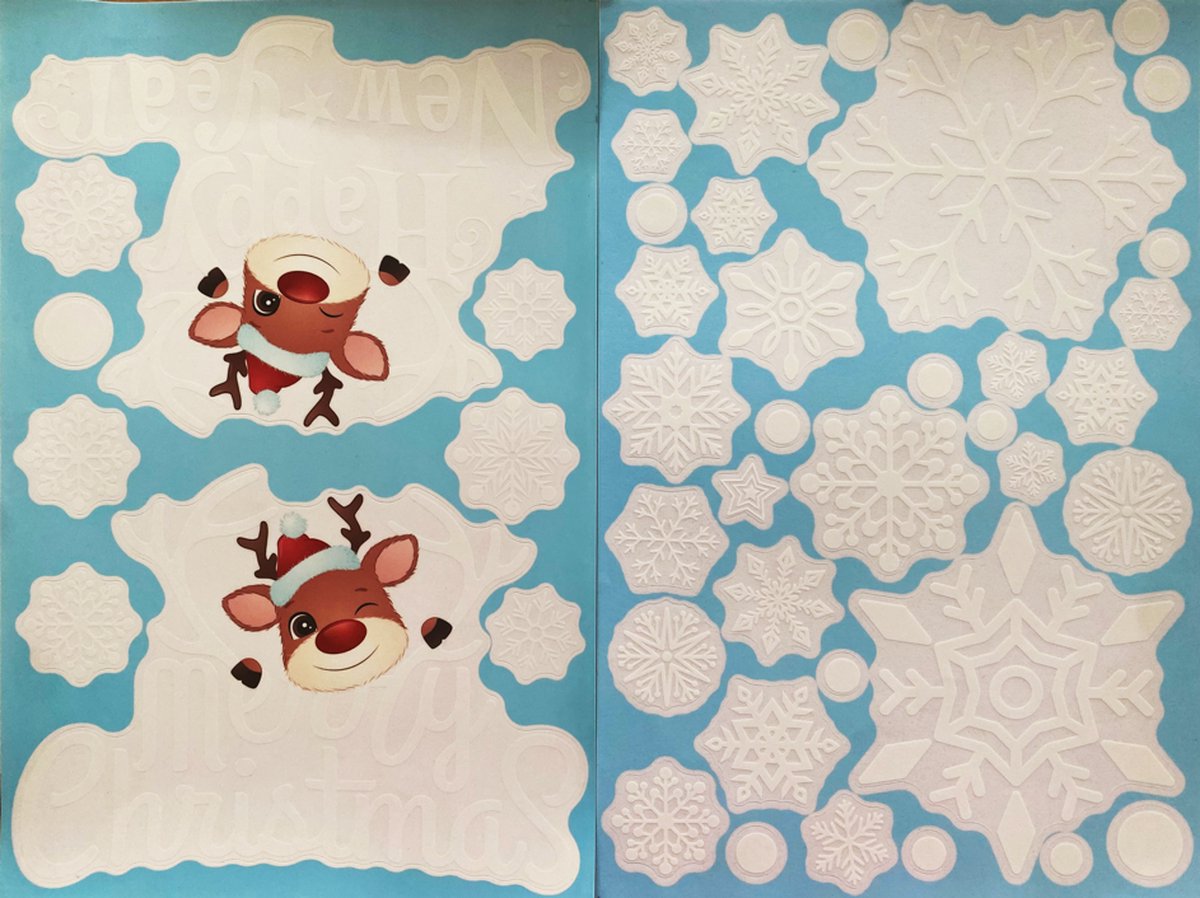 Raamstickers Kerst - Kerst versiering - Raamversiering - Kerststicker - A4 formaat – Merry Christmas & Happy Newyear (2D)