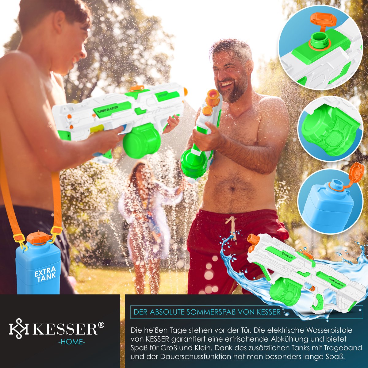 KESSER® Elektrisch Waterpistool met Batterij Spuitpistool 1000 ml + 600 ml Extra Tank Groot Waterspuitpistool voor Kinderen en Volwassenen, Watergun Zeer Krachtig 8m Bereik, Buitenspeelgoed - Wit / Groen