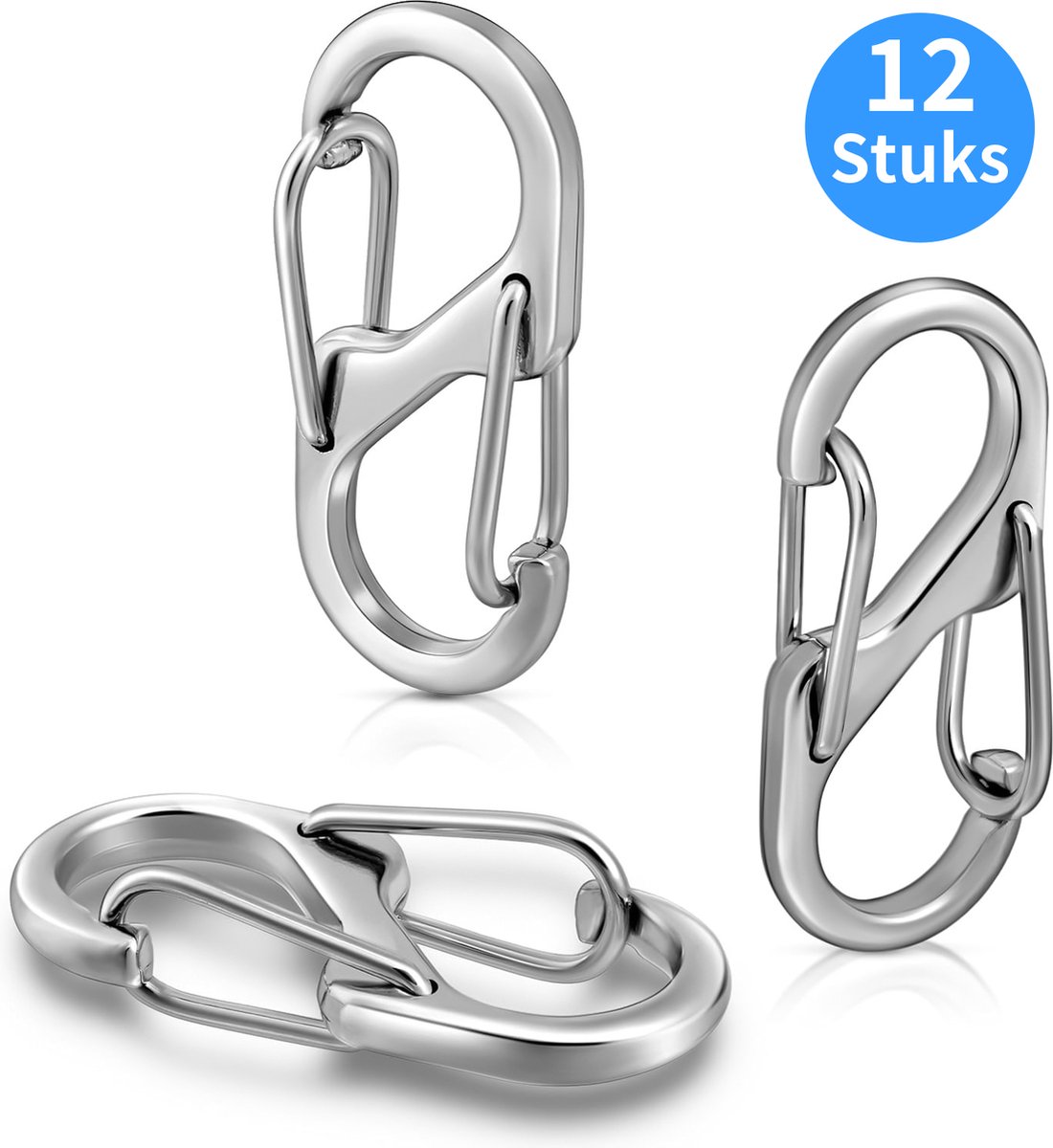 12 Stuks Dubbele Opening Karabijnhaak Sleutelhangers - Musketonhaak voor Volwassenen - Mini Musketon - Auto Klein Carabiner Sleutel Hanger, Houder - S Karabijn haken - Keychain Karabijnsluiting - Veilig Ophanghaken - Keukenhaakjes - Zilver