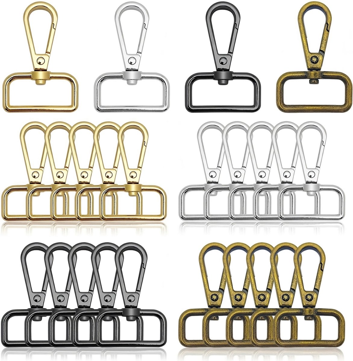 16 Stuks Luxe RVS Karabijnhaken Sleutelhangers - Zwart, Zilver, Goud, Brons - Musketonhaak met Sleutelringen - Mini Musketon D-ring - Auto Sleutel Hanger - DIY Klein Carabiners voor Volwassenen - Karabijn haak ringen - Keychain Karabijnsluiting