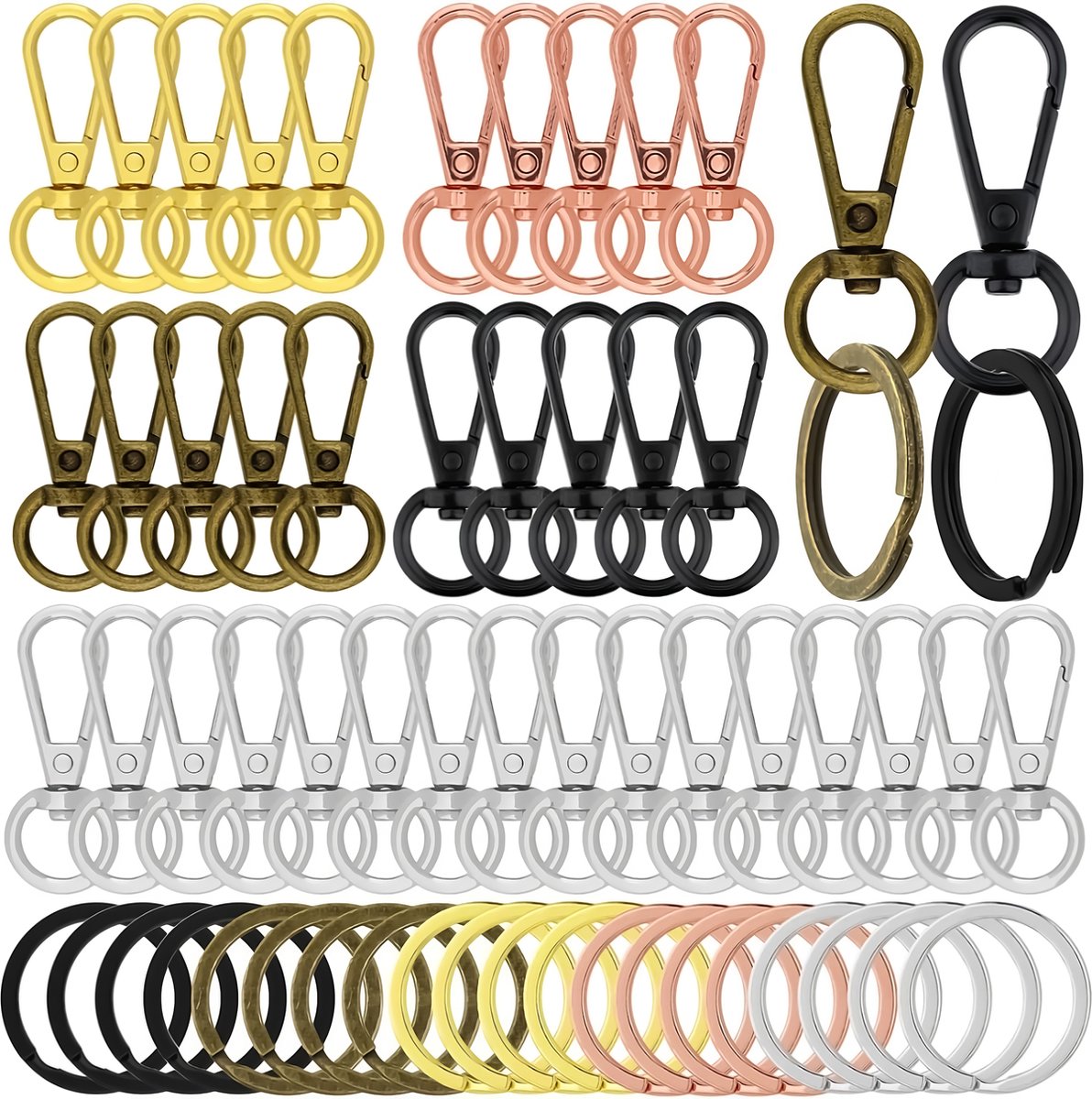 30 Stuks Karabijnhaak met 30 Sleutelringen - Musketonhaak Sleutelhanger - Keychains voor Volwassenen - Sieraden Maken Mini Musketon ringetjes - Auto Klein Carabiner Sleutel Hanger, Houder - DIY Karabijn Haak Ringen - Karabijnsluiting Hobby